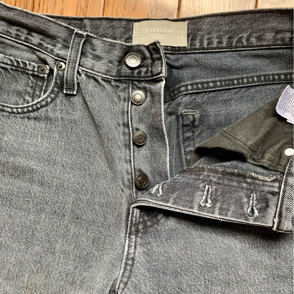 Everlane Black Wash Straight Button Front Denim Jeans Cotton 90s Cheeky 26 Ankle - Picture 7 of 13